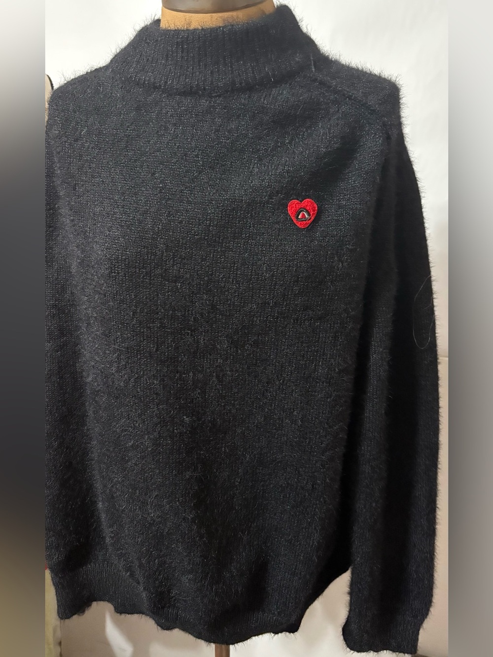 NWT Women’s large Aelfric Eden soft sweater black red heart mock neck new